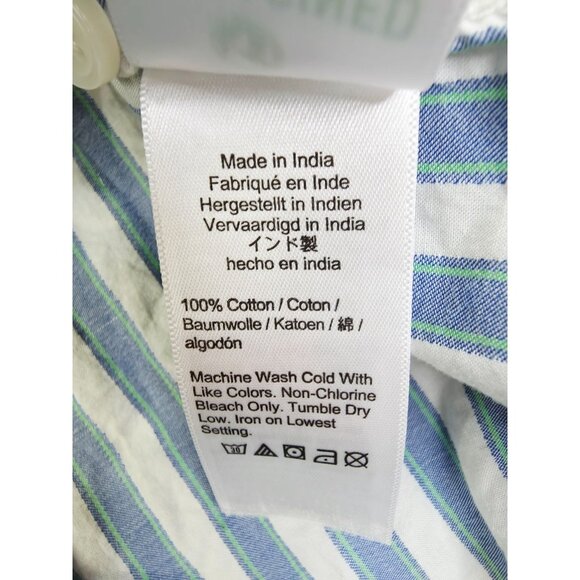 J. Crew Classic Size 6 Womens White Blue Green Stripe Button Down Long Sleeve - Picture 6 of 9